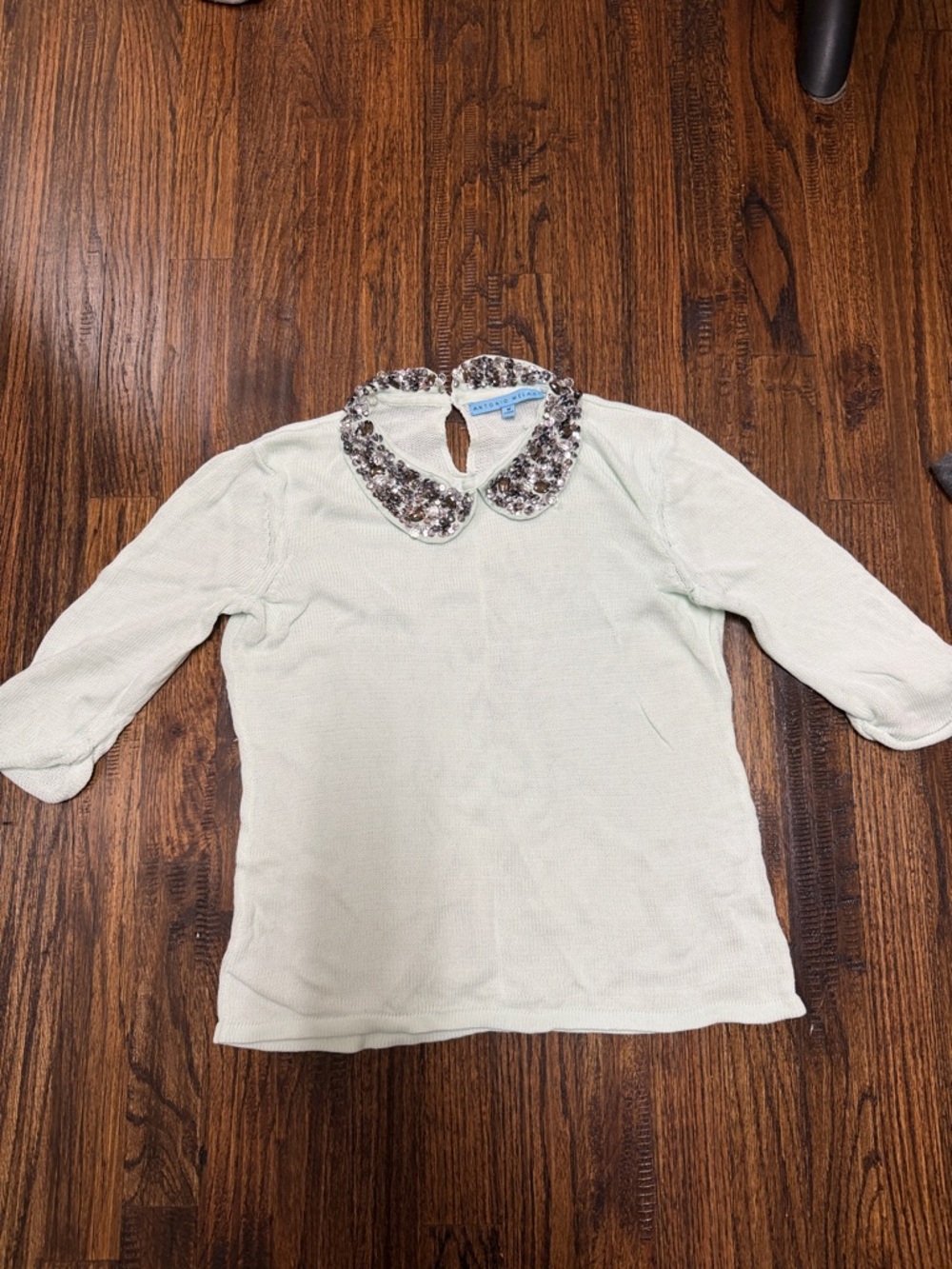 ANTONIO MELANI Mint Green Long Sleeve Sweater with Sequin Collar